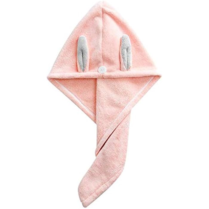 Hair Towel Wrap Kids Hair Drying Wrap Super Absorbent Microfiber Soft Comfortable Coral Velvet Towel Cute Rabbit Quick Dry Hair Cap with Buckle for Children Girls Wet Long Curly Thick Hair Head Caps - Image 1